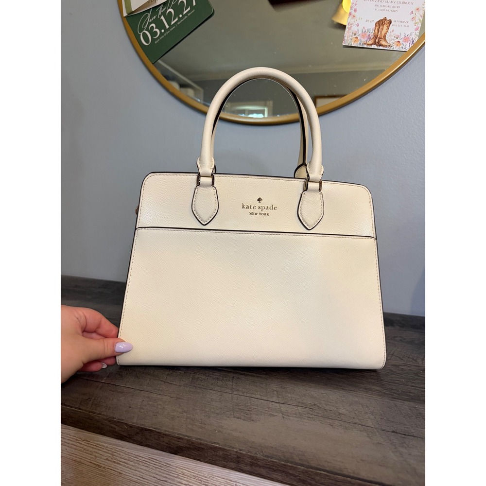 Kate Spade New York Cream Saffiano Leather Satchel Handbag Gold Hardware